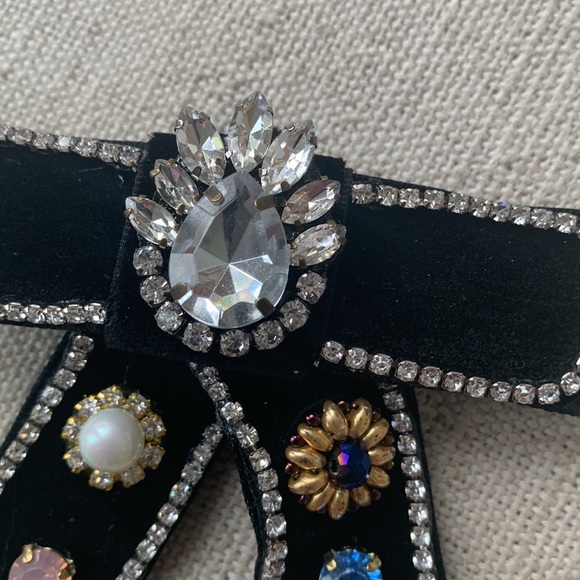 Velvet Bow Hair Barrette with Embellised Gemstones - Picture 5 of 8